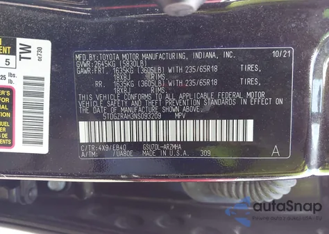 2022 Toyota Highlander Xle from USA, damaged, VIN 5TDGZRAH3NS093209